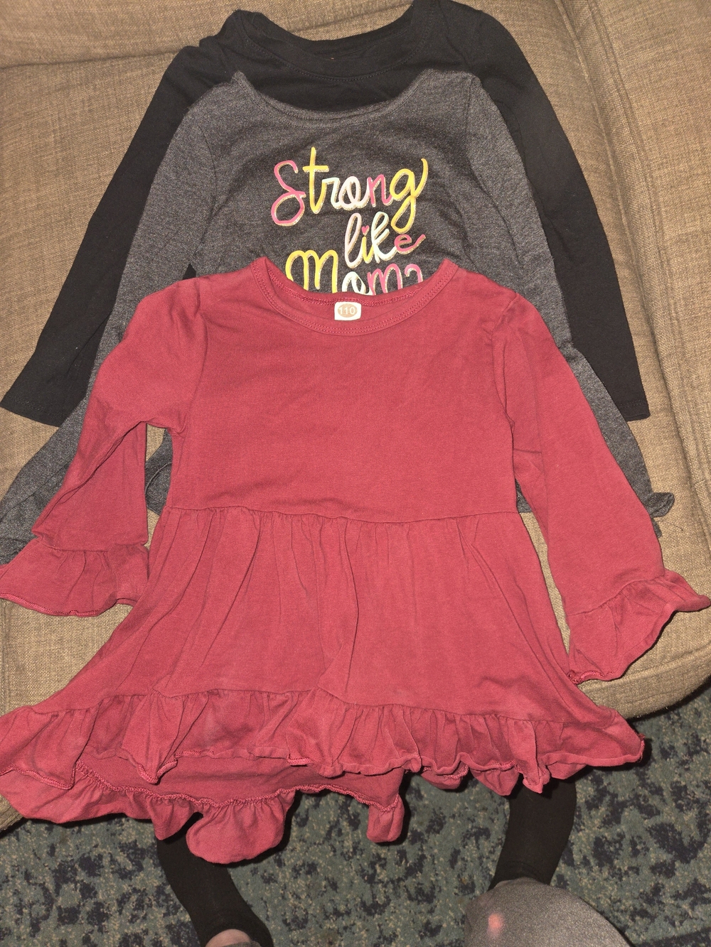 Children's Pink Tiered Ruffle Long-Sleeve Dress Top 3 Pack Bundle